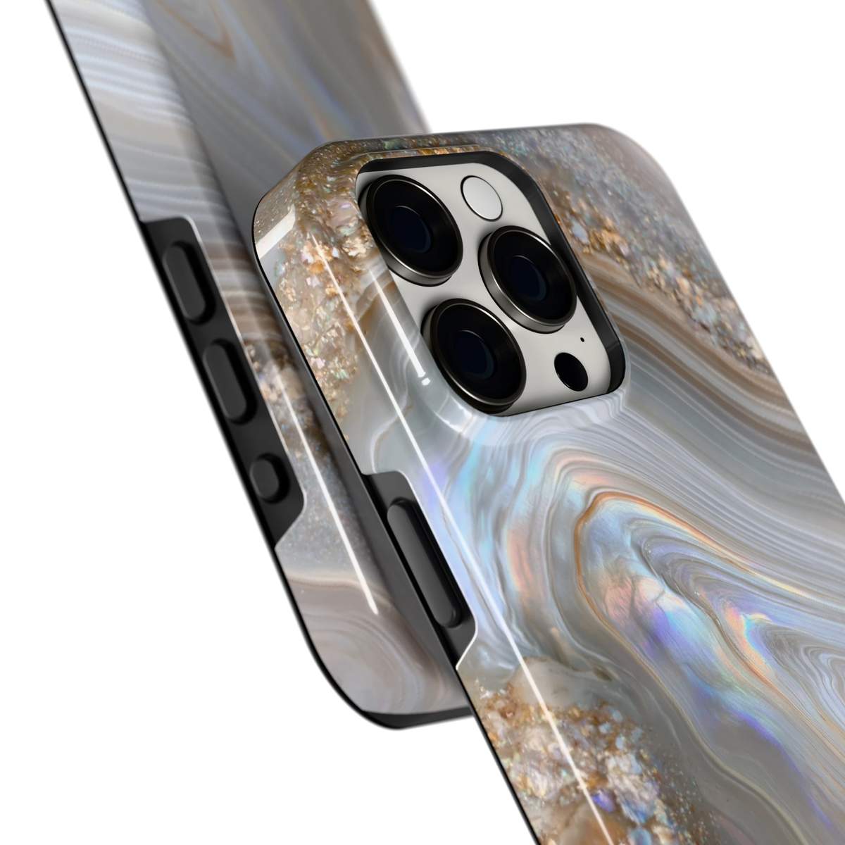 Parelmoer Agaat hoesje voor iPhone 15 Pro Max, close-up