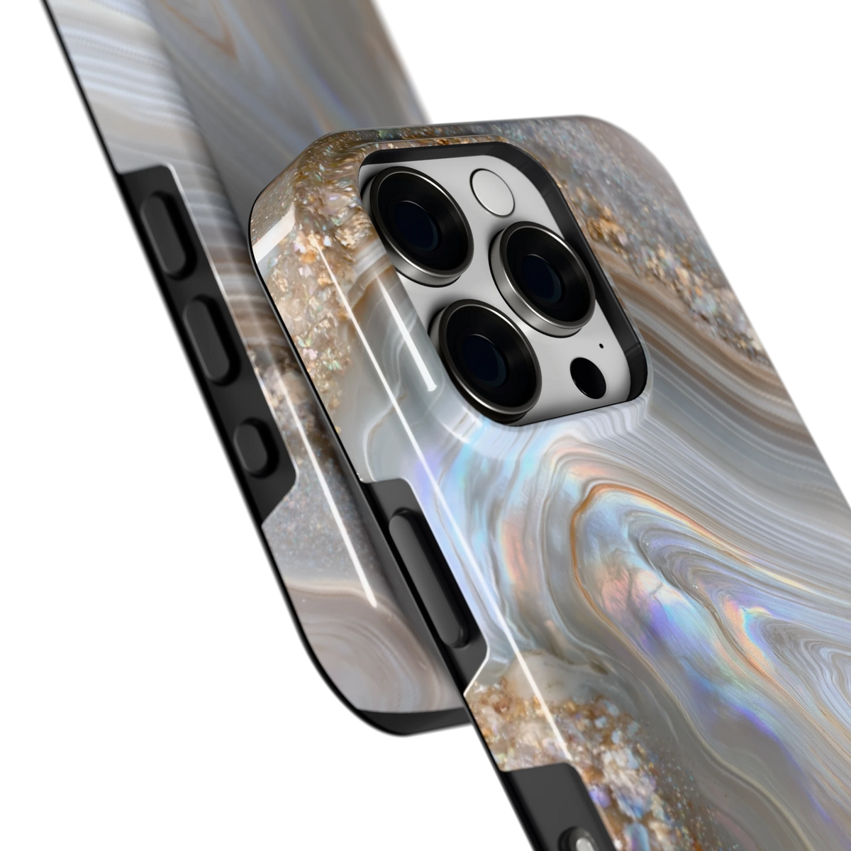 Parelmoer Agaat hoesje voor iPhone 16 Pro, close-up