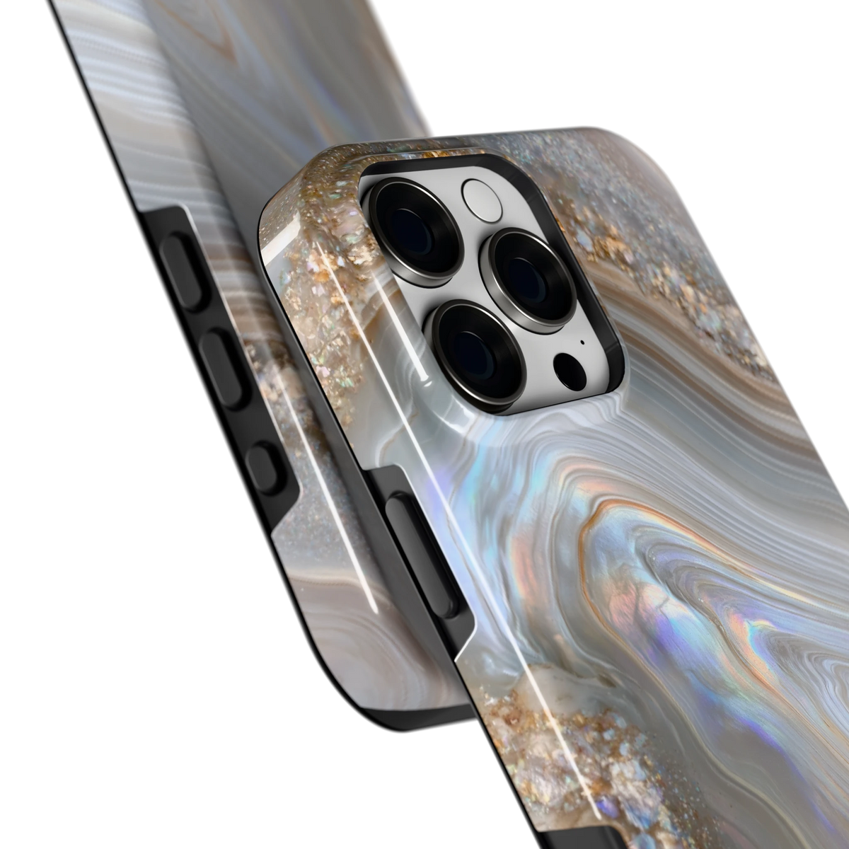 Parelmoer Agaat hoesje voor iPhone 16 Pro Max, close-up