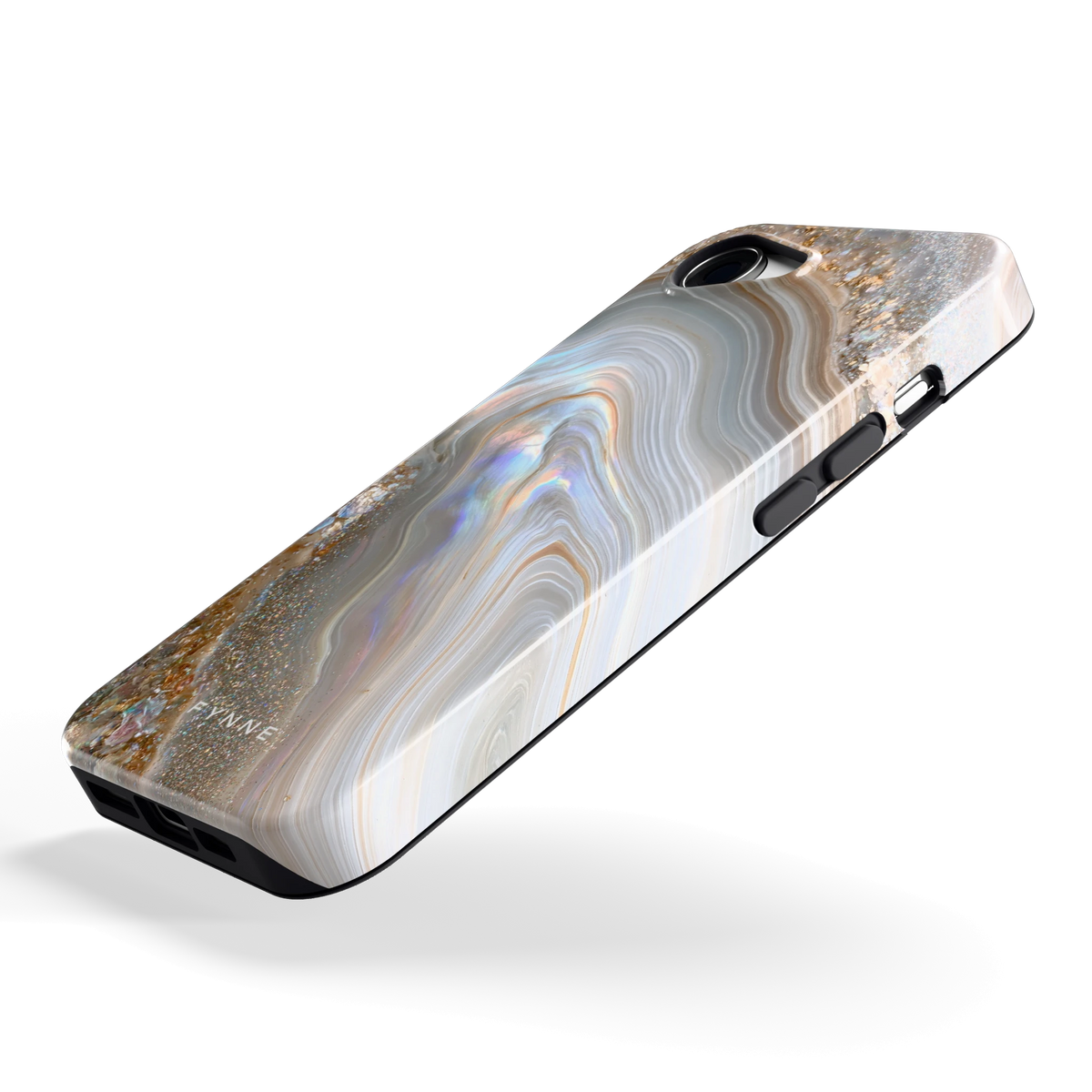 Parelmoer Agaat hoesje voor iPhone 16e, schuin