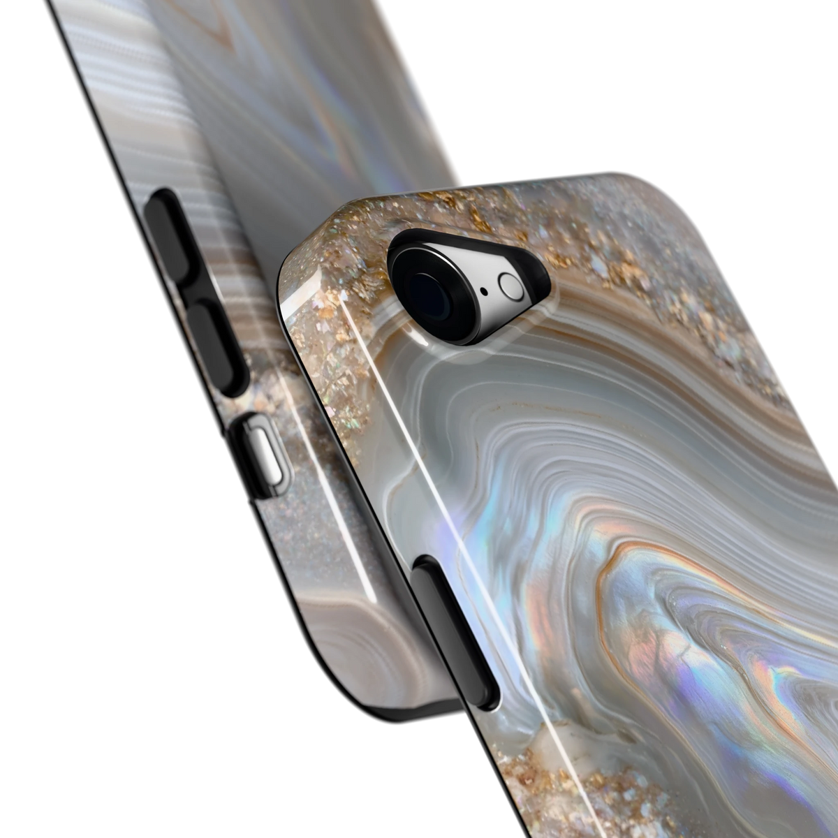 Parelmoer Agaat hoesje voor iPhone 16e, close-up