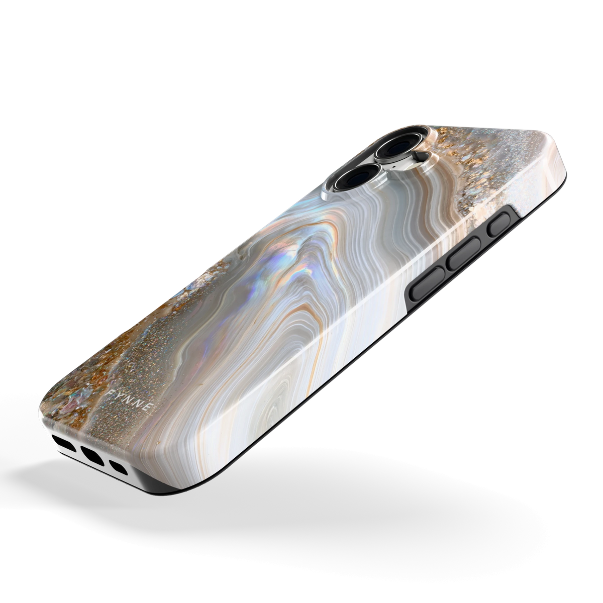 Parelmoer Agaat hoesje voor iPhone 17, schuin