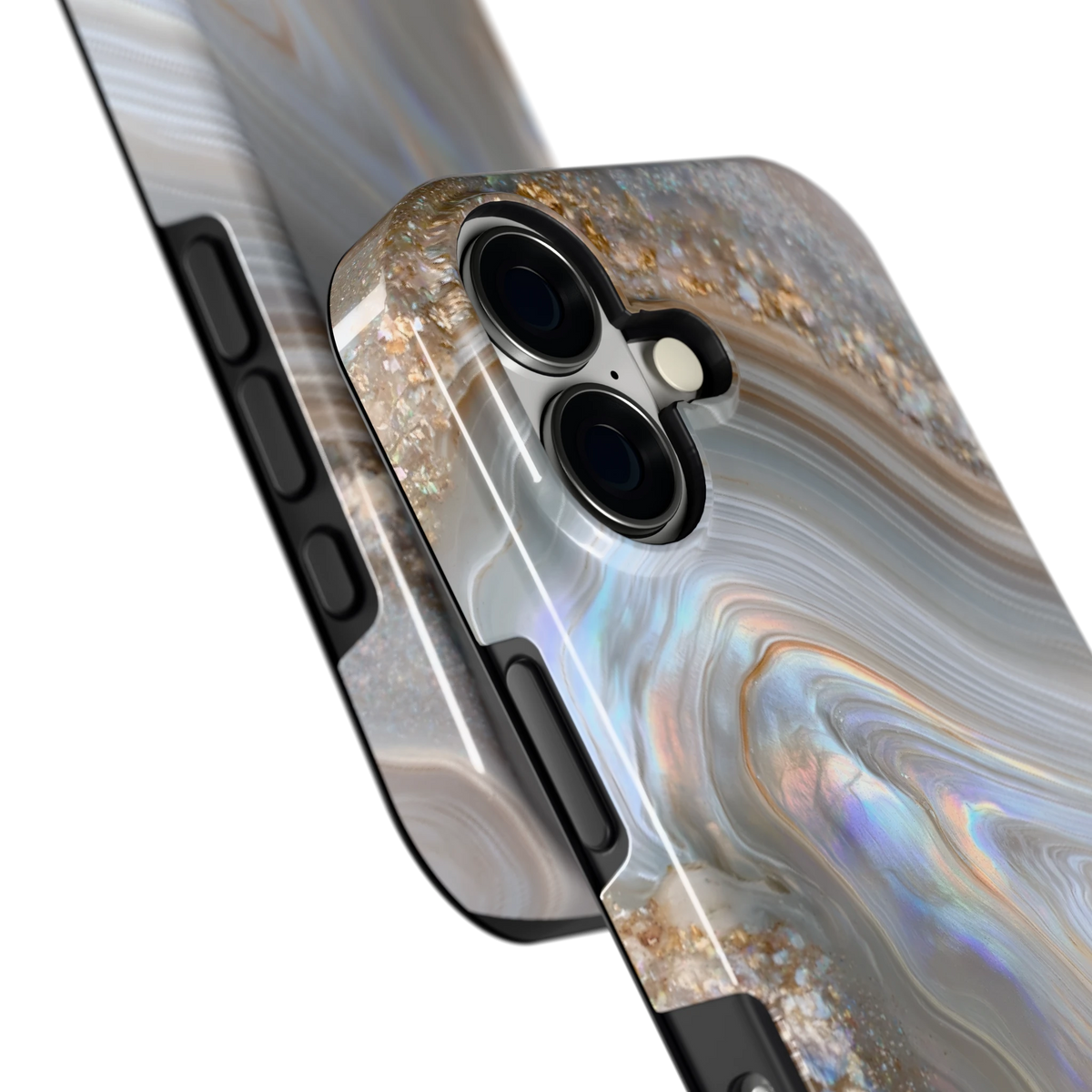 Parelmoer Agaat hoesje voor iPhone 17, close-up