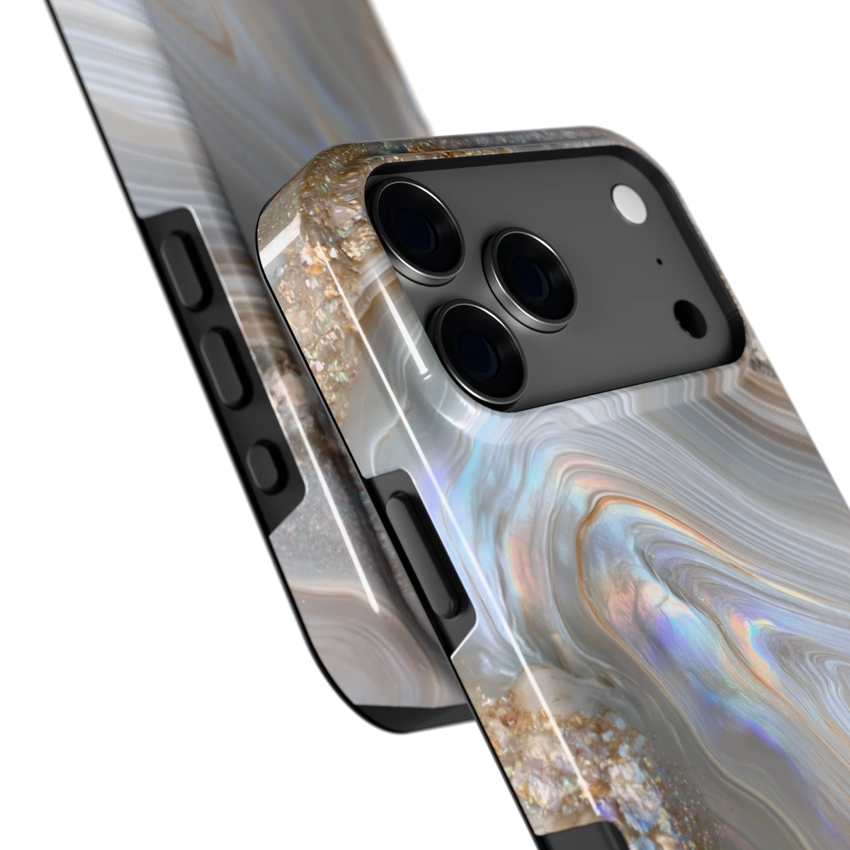 Parelmoer Agaat hoesje voor iPhone 17 Pro Max, close-up