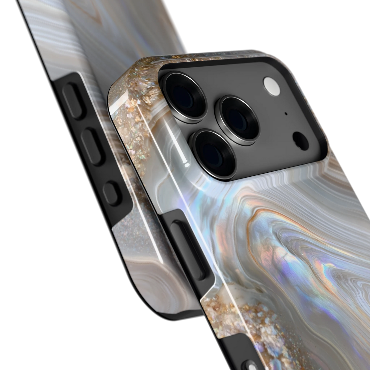 Parelmoer Agaat hoesje voor iPhone 18 Pro, close-up