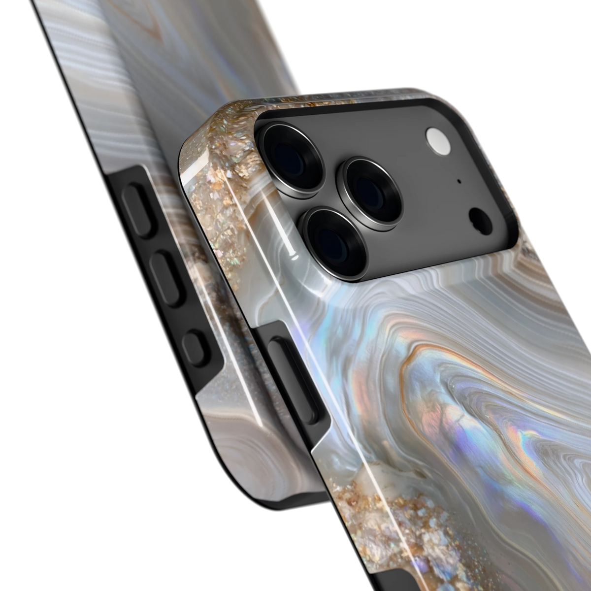 Parelmoer Agaat hoesje voor iPhone 18 Pro Max, close-up