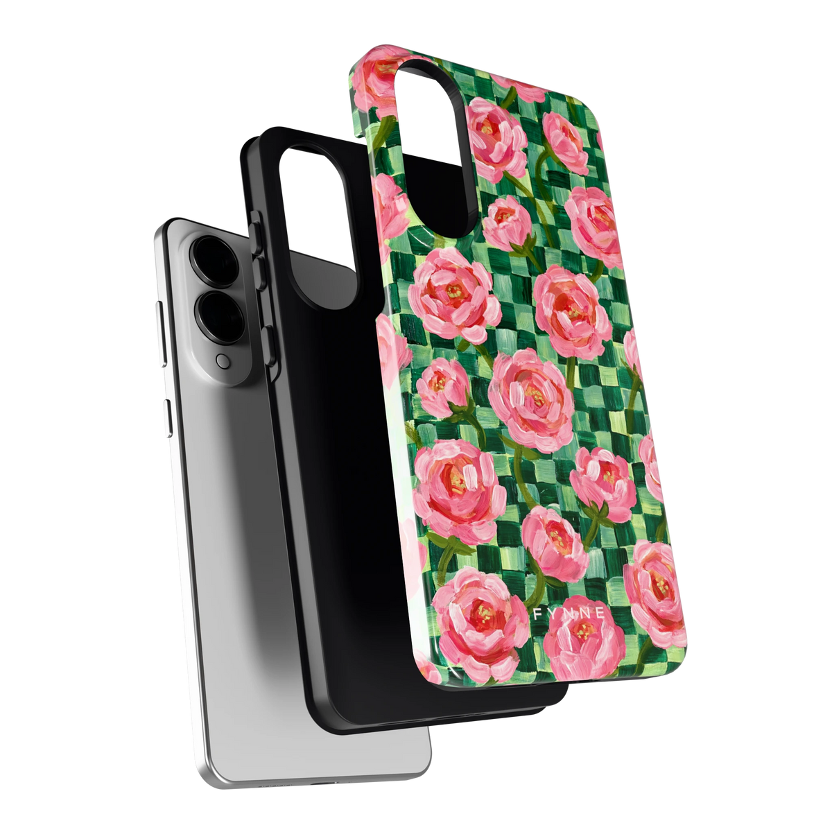 Pioenen op groene ruitjes hoesje voor Galaxy S25 Edge, los van de telefoon