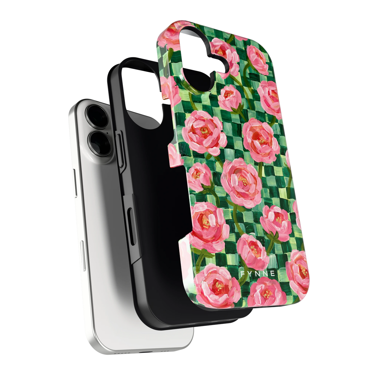Pioenen op groene ruitjes hoesje voor iPhone 17, los van de telefoon