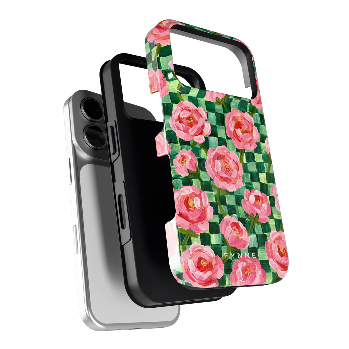 Pioenen op groene ruitjes hoesje voor iPhone 18 Pro, los van de telefoon