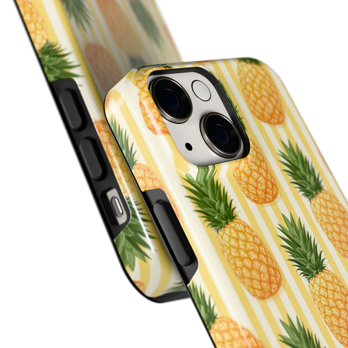 Ananas Strepen hoesje voor iPhone 13 mini, close-up