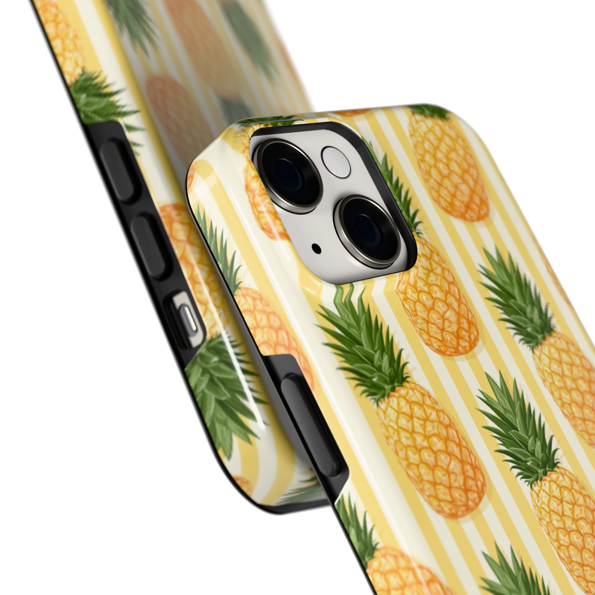 Ananas Strepen hoesje voor iPhone 14, close-up