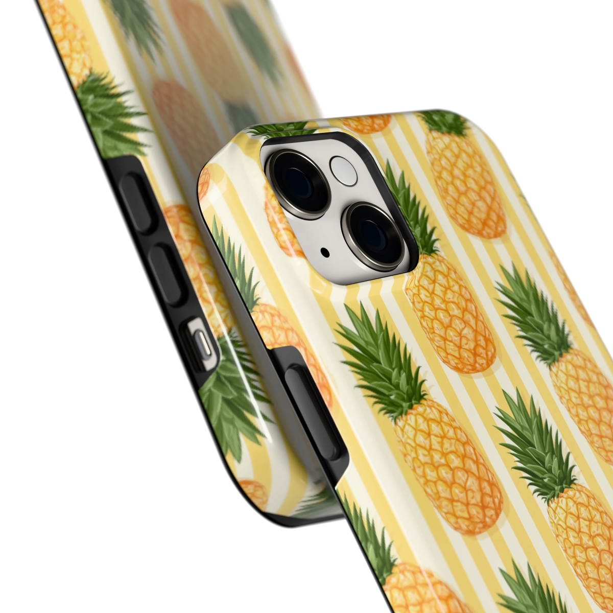 Ananas Strepen hoesje voor iPhone 14 Plus, close-up