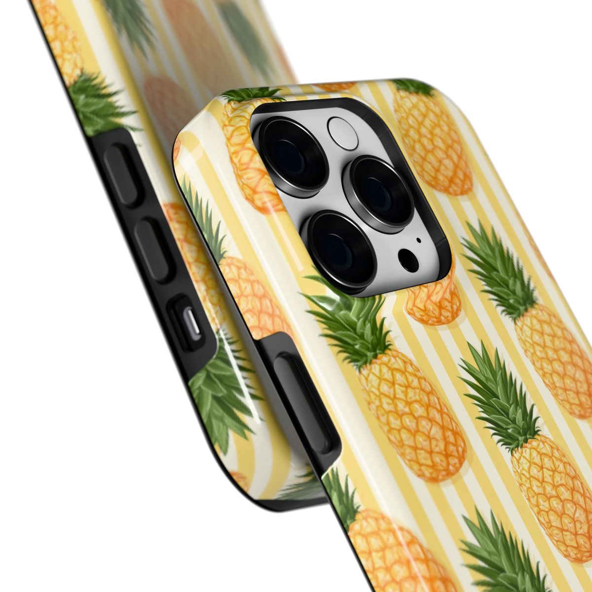 Ananas Strepen hoesje voor iPhone 14 Pro, close-up