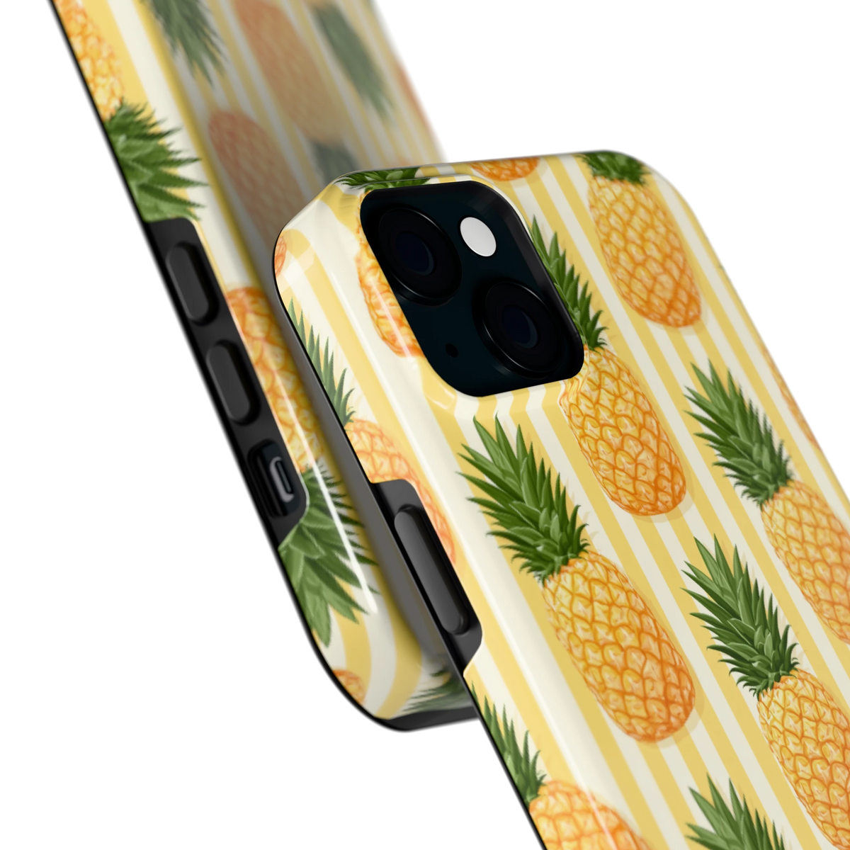 Ananas Strepen hoesje voor iPhone 15 Plus, close-up