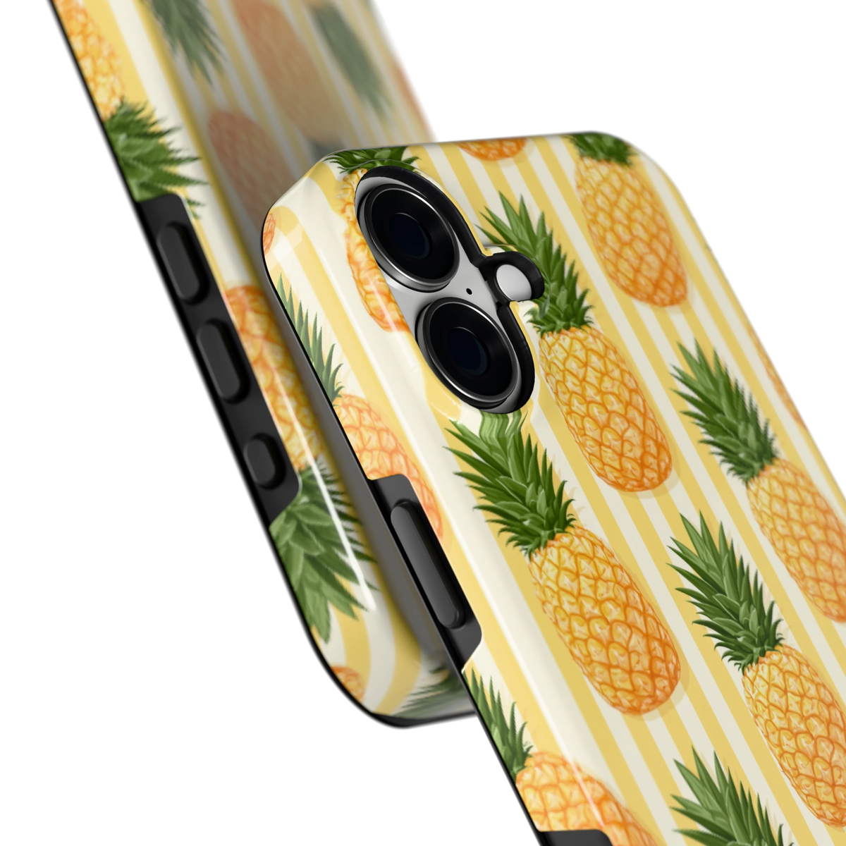Ananas Strepen hoesje voor iPhone 16 Plus, close-up