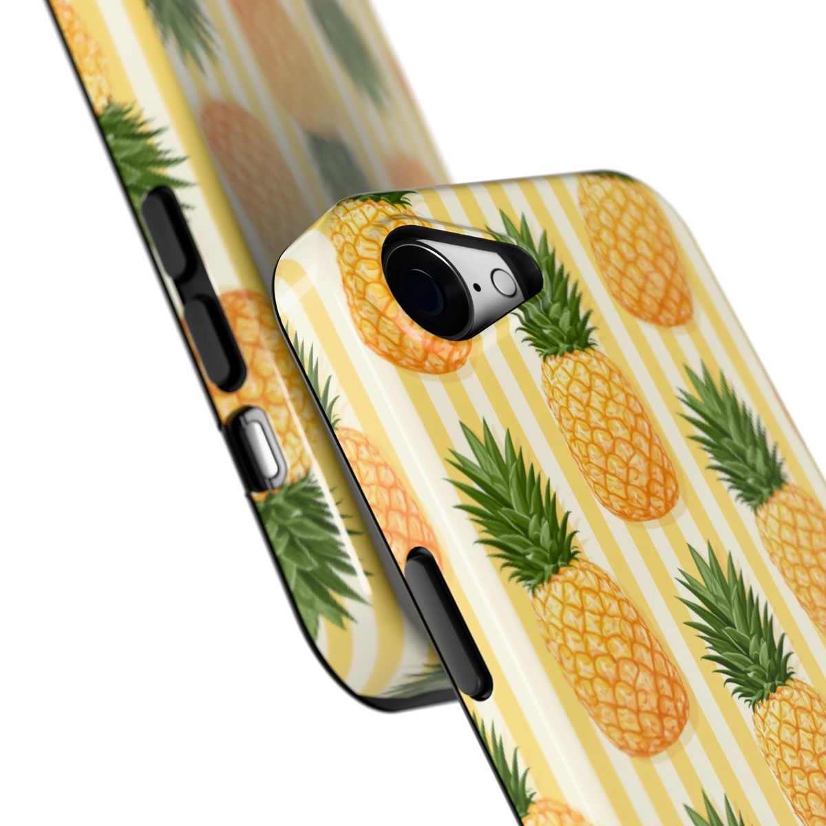 Ananas Strepen hoesje voor iPhone 16e, close-up