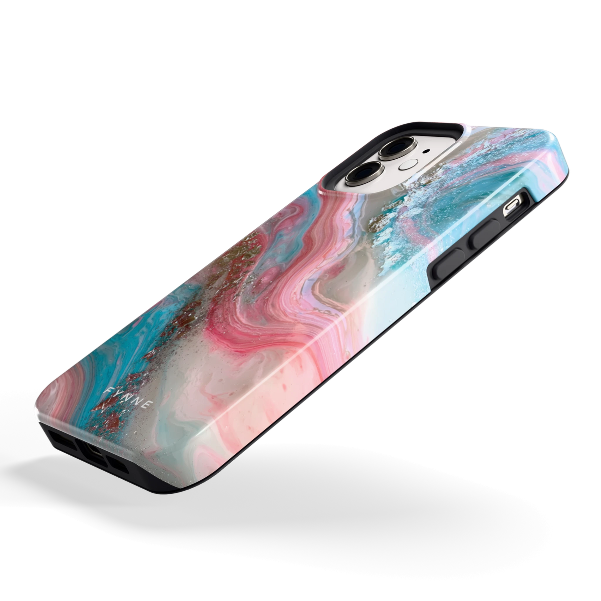 Roze Aqua Marmer hoesje voor iPhone 12, schuin