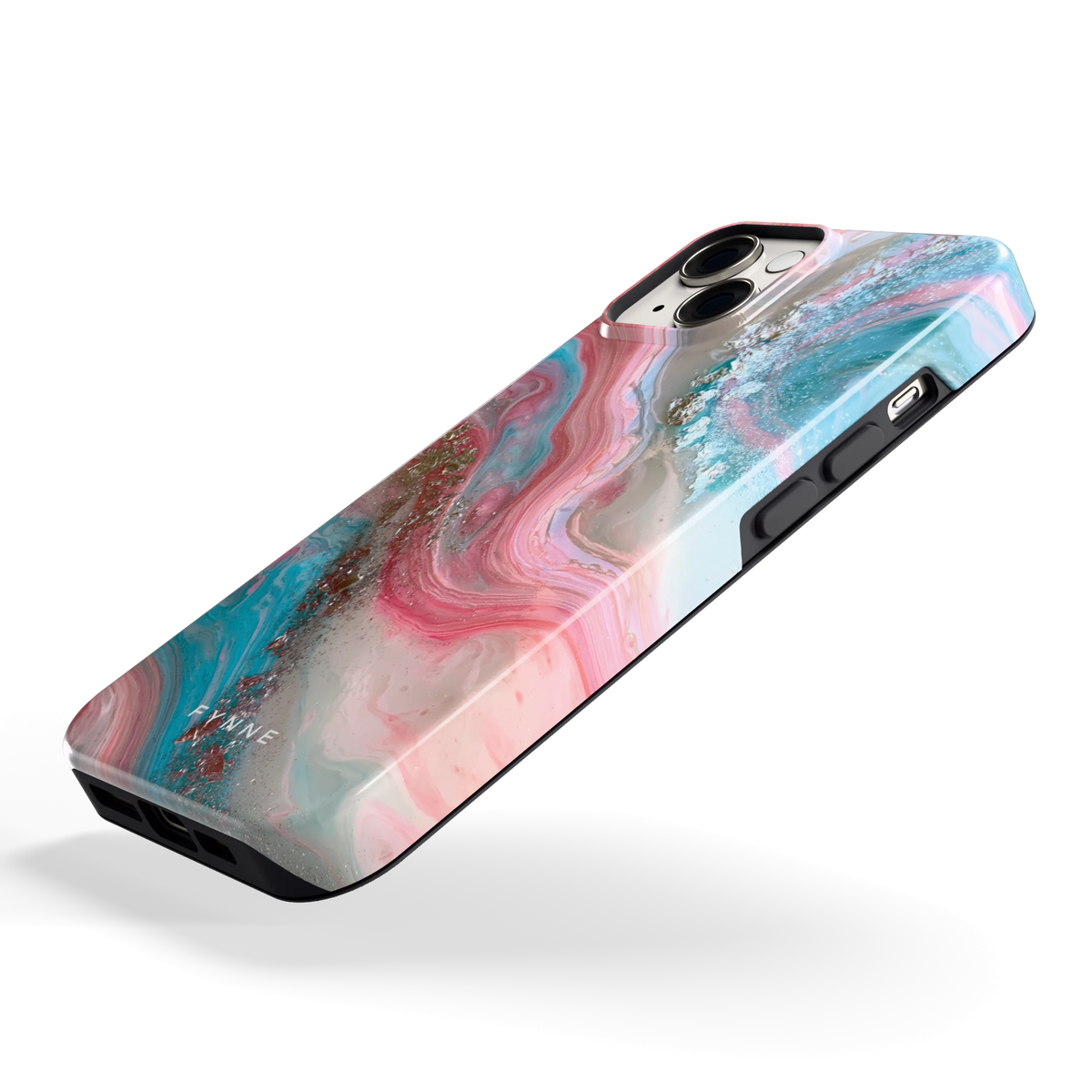Roze Aqua Marmer hoesje voor iPhone 14, schuin
