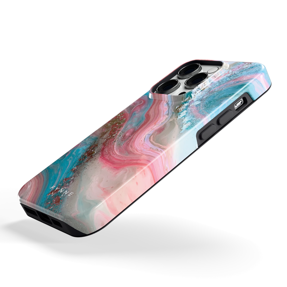 Roze Aqua Marmer hoesje voor iPhone 14 Pro, schuin
