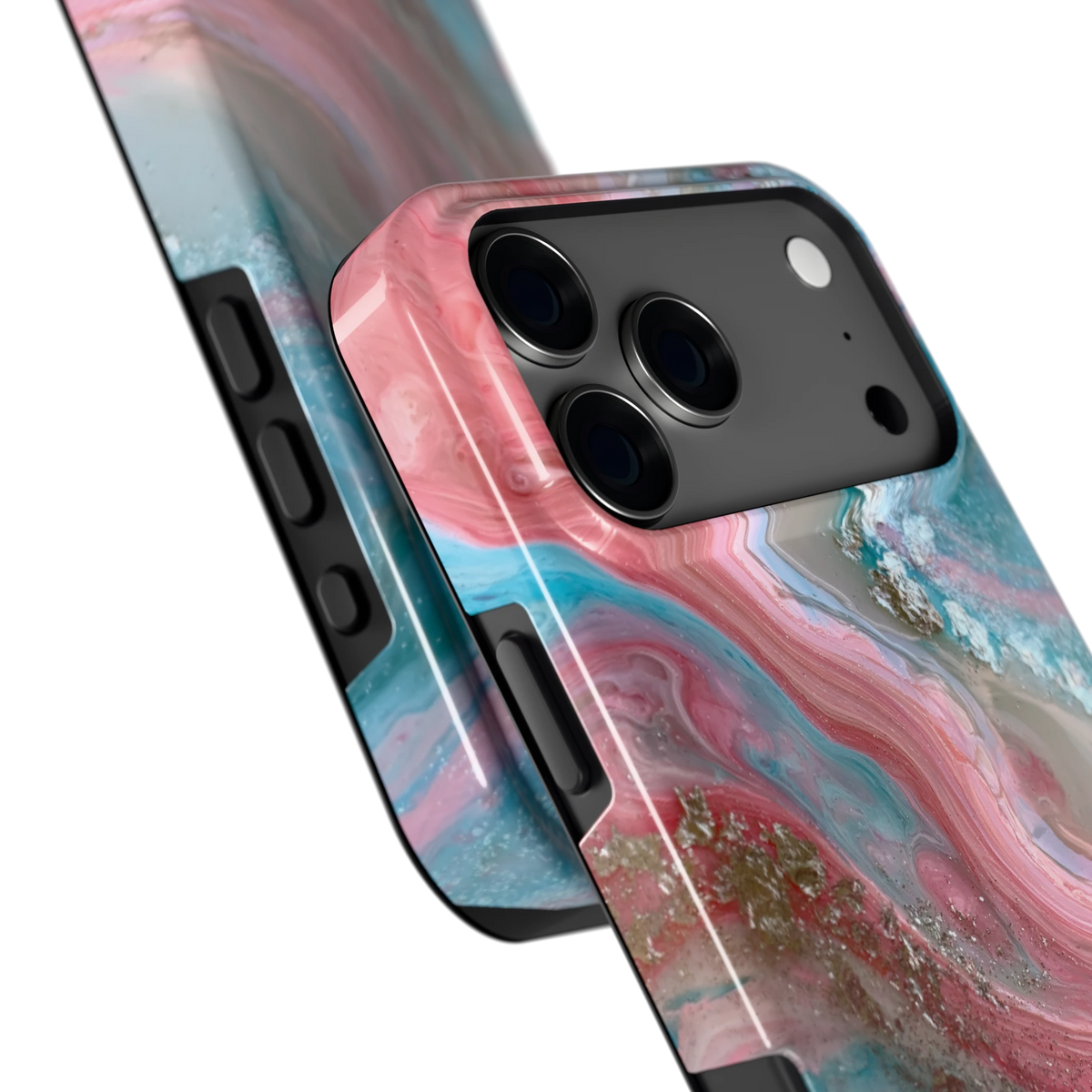 Roze Aqua Marmer hoesje voor iPhone 17 Pro Max, close-up