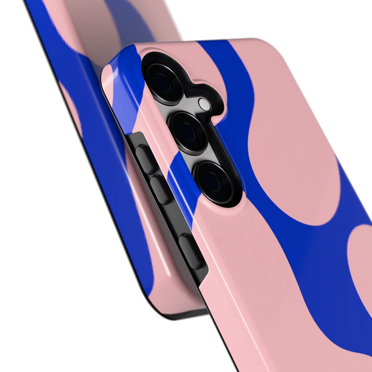 Roze Blauwe Blobs hoesje voor Galaxy S24+, close-up