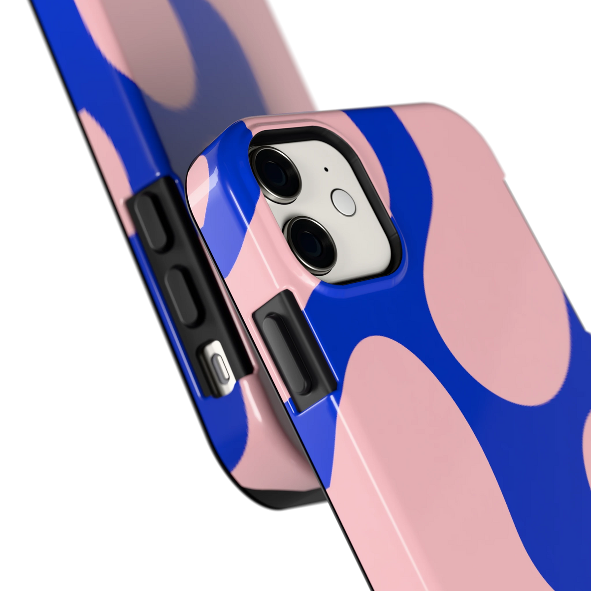 Roze Blauwe Blobs hoesje voor iPhone 11, close-up