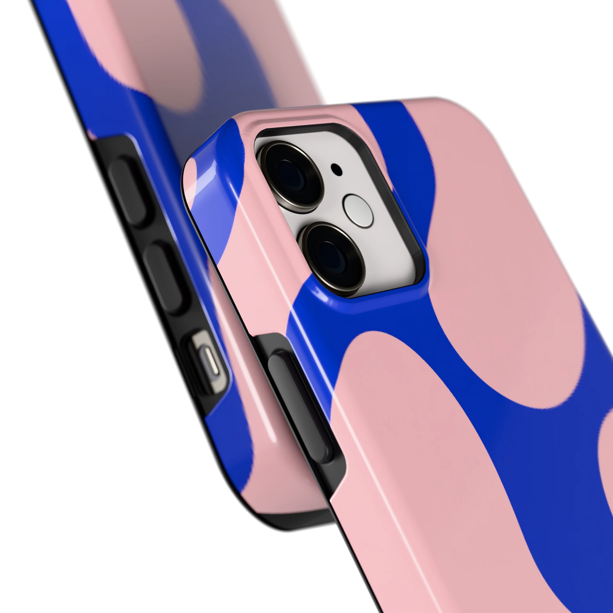 Roze Blauwe Blobs hoesje voor iPhone 12 mini, close-up