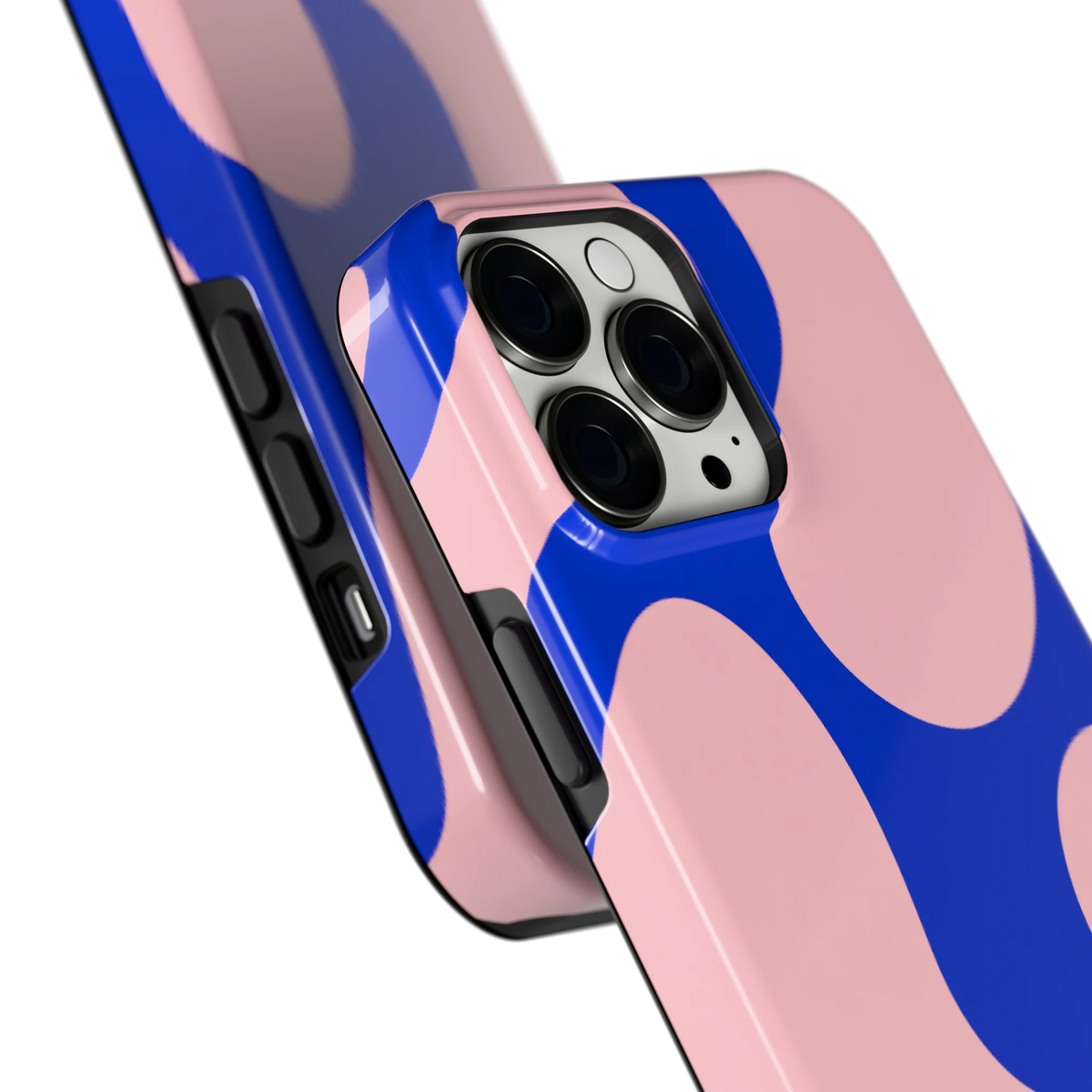 Roze Blauwe Blobs hoesje voor iPhone 13 Pro Max, close-up