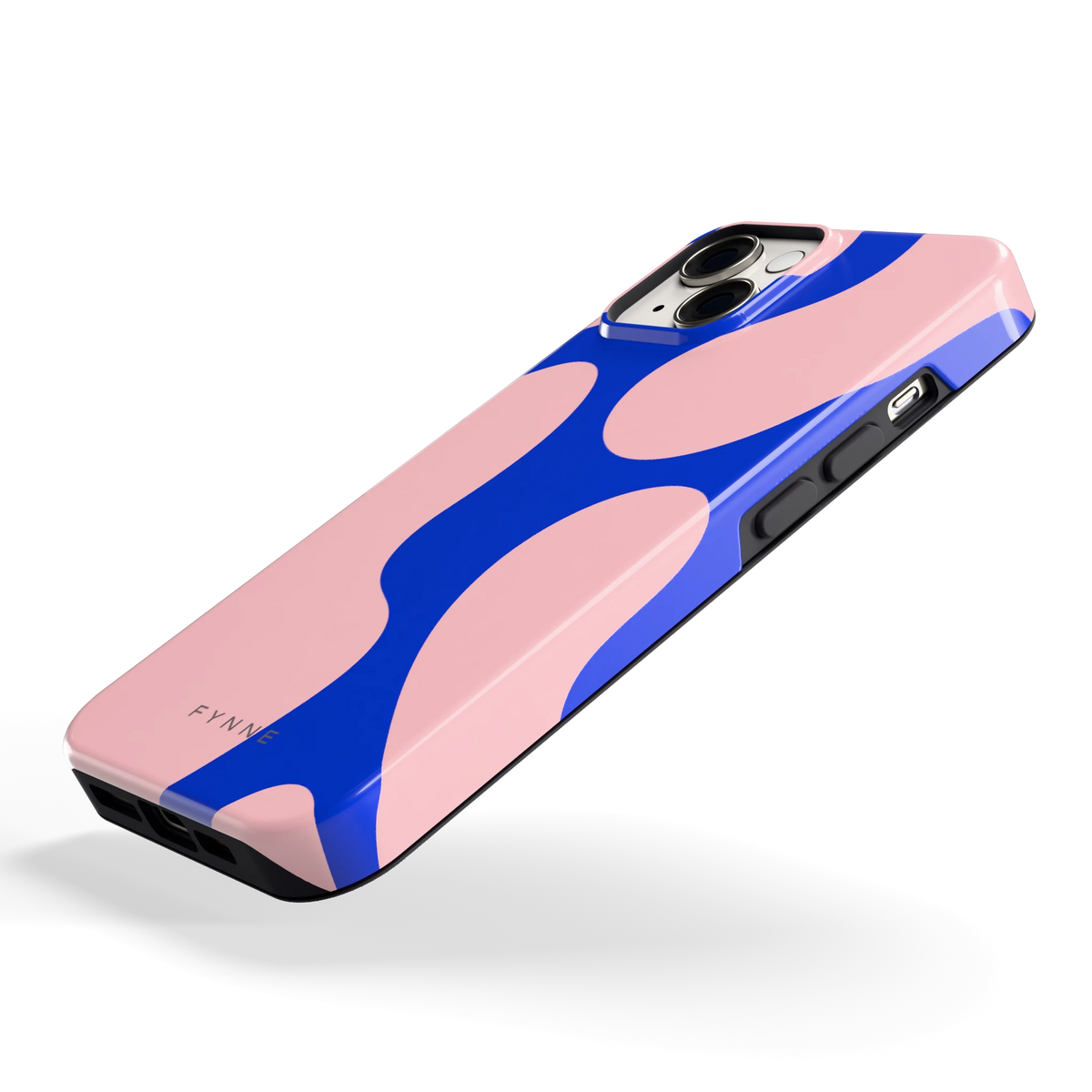 Roze Blauwe Blobs hoesje voor iPhone 14, schuin