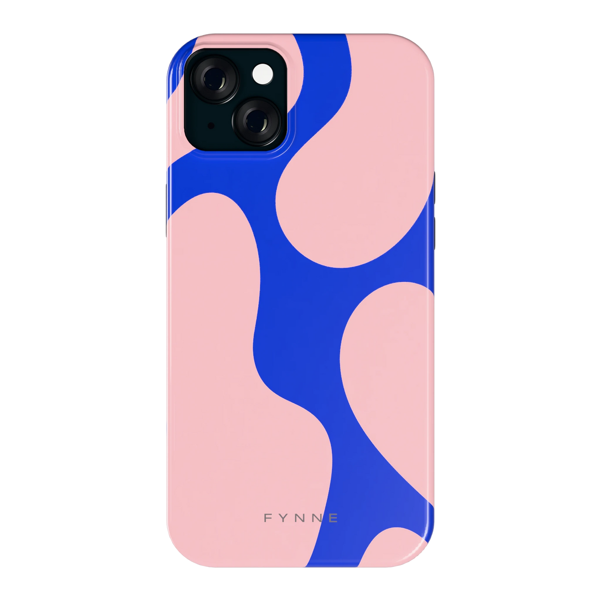 Roze Blauwe Blobs hoesje voor iPhone 15 Plus, achterkant