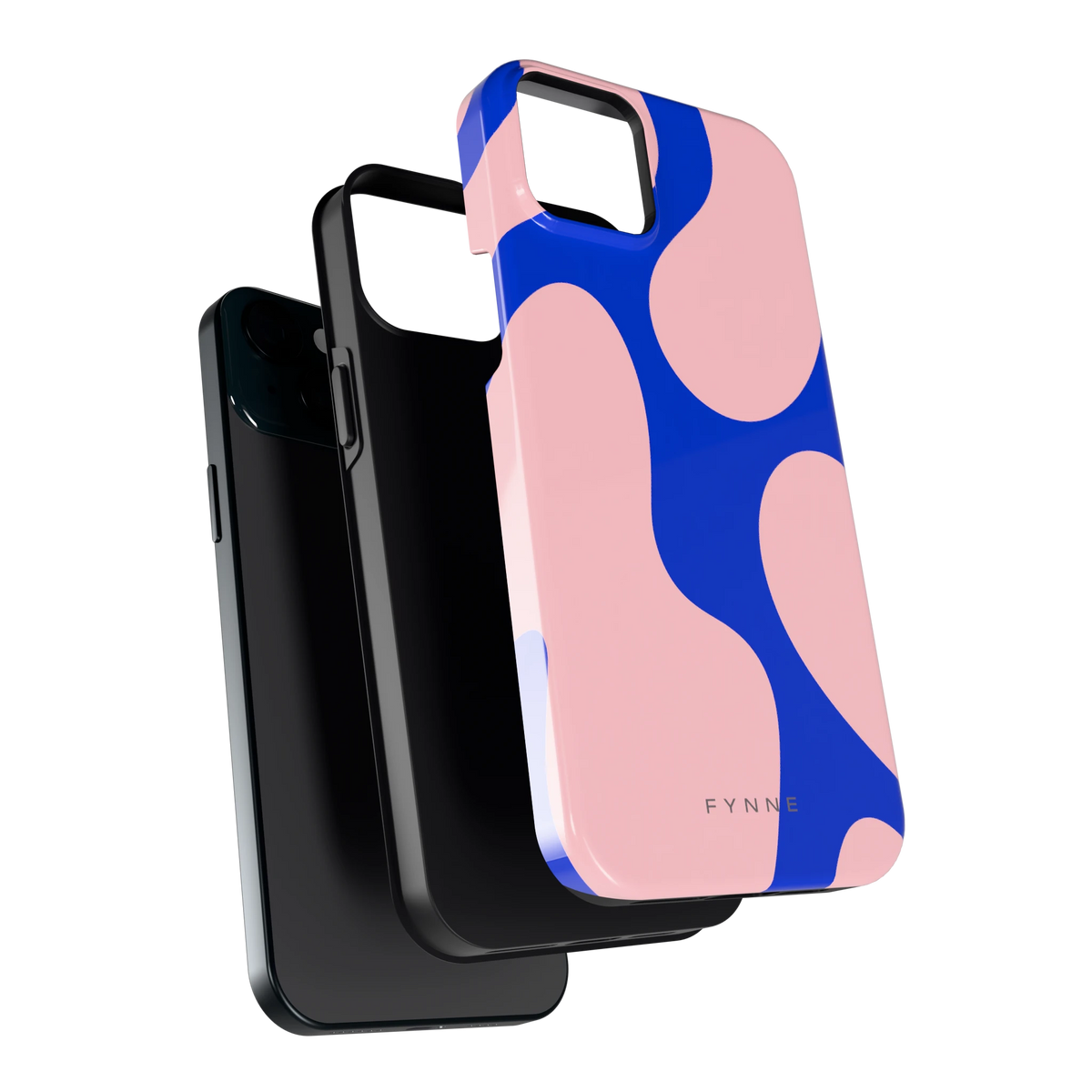 Roze Blauwe Blobs hoesje voor iPhone 15 Plus, los van de telefoon