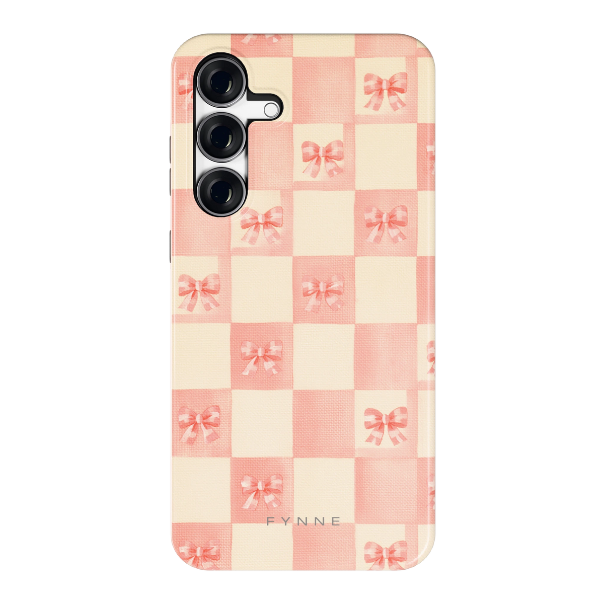 Roze strikjesgeruit hoesje voor Galaxy S25 FE, achterkant