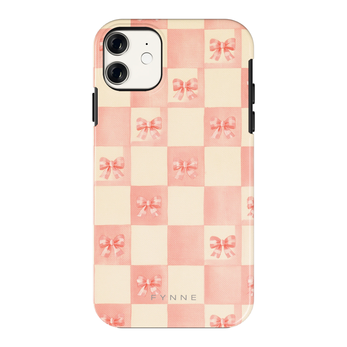 Roze strikjesgeruit hoesje voor iPhone 11, achterkant