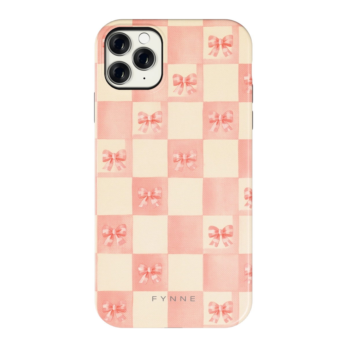 Roze strikjesgeruit hoesje voor iPhone 11 Pro Max, achterkant