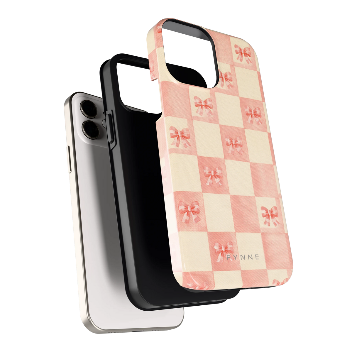 Roze strikjesgeruit hoesje voor iPhone 12, los van de telefoon
