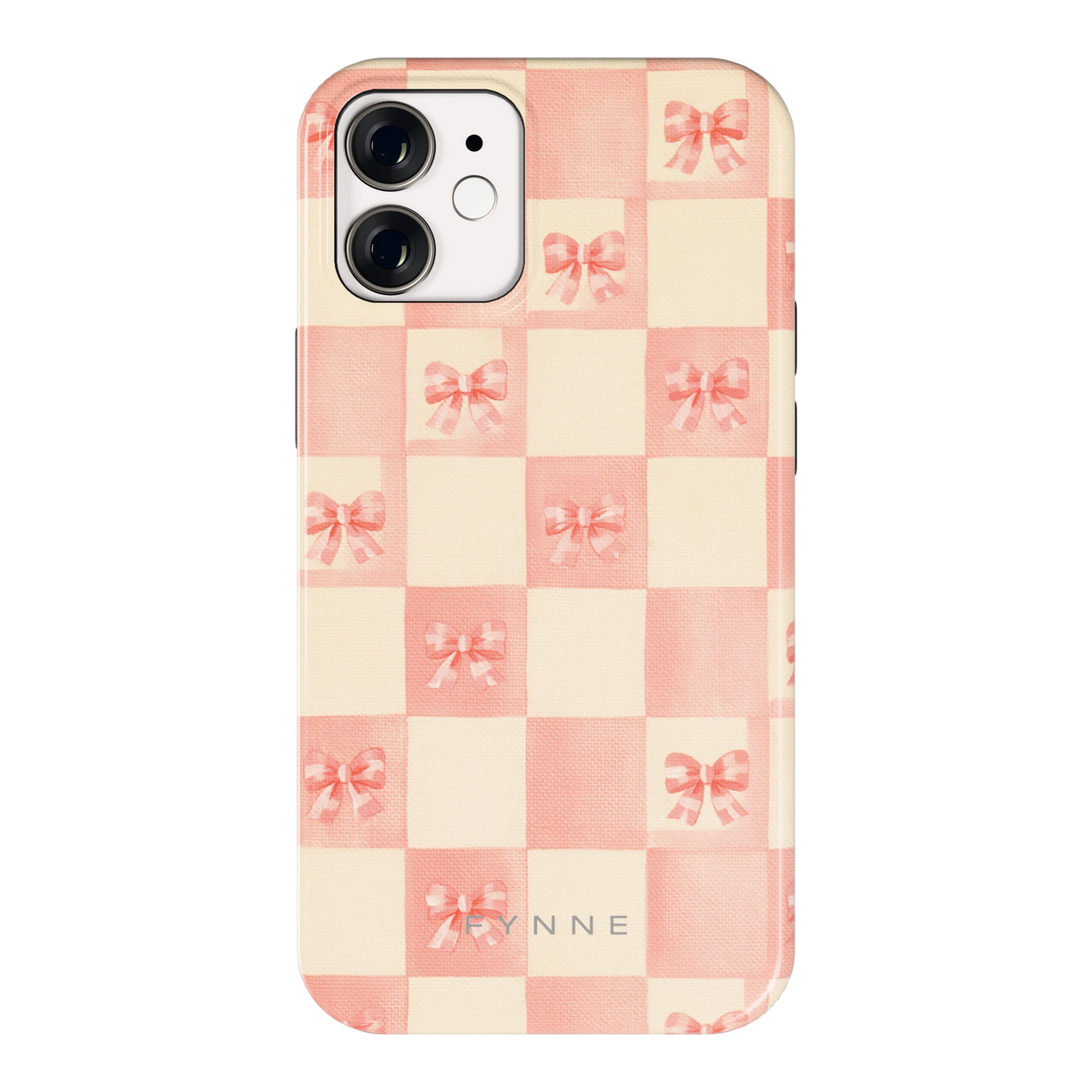 Roze strikjesgeruit hoesje voor iPhone 12 mini, achterkant