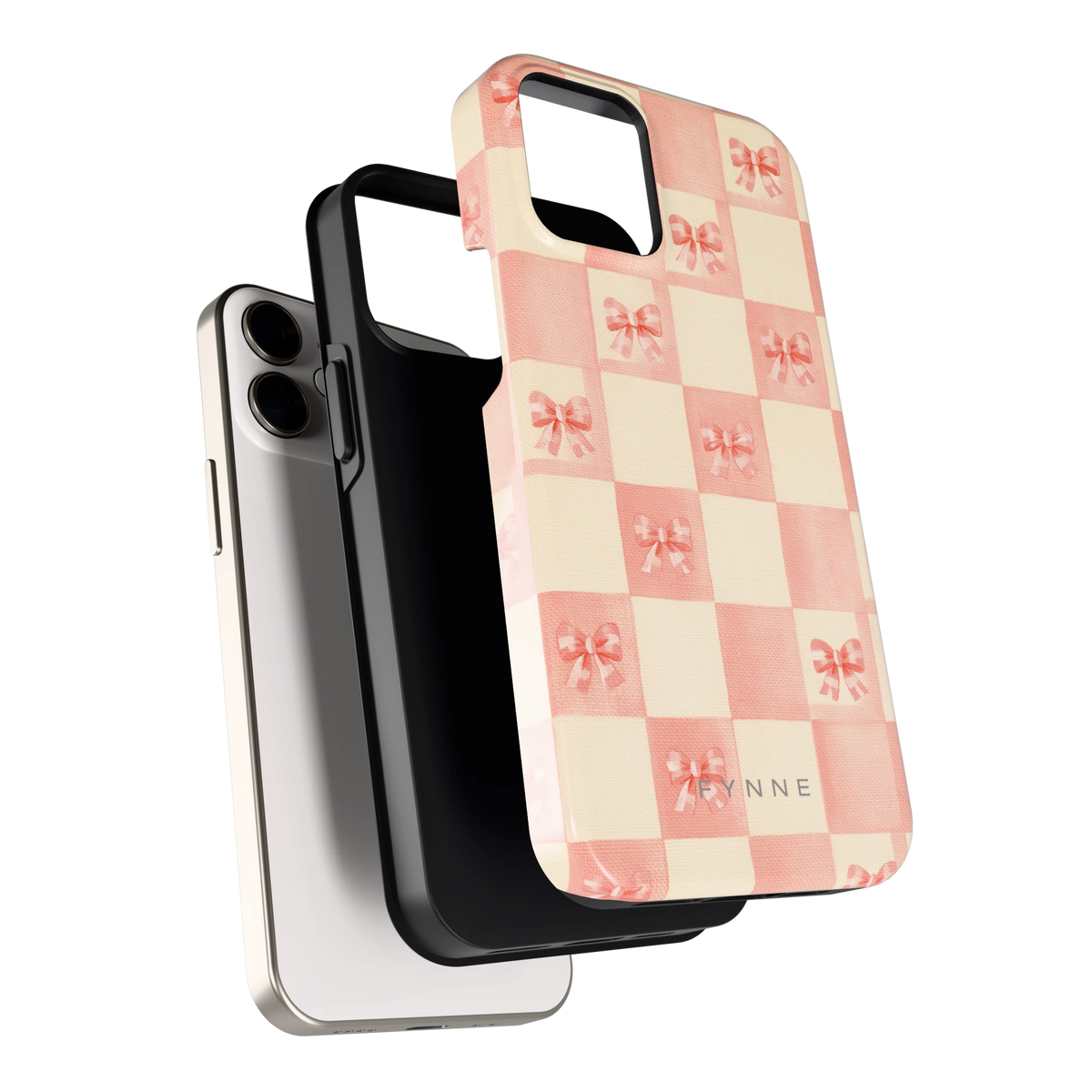 Roze strikjesgeruit hoesje voor iPhone 12 mini, los van de telefoon