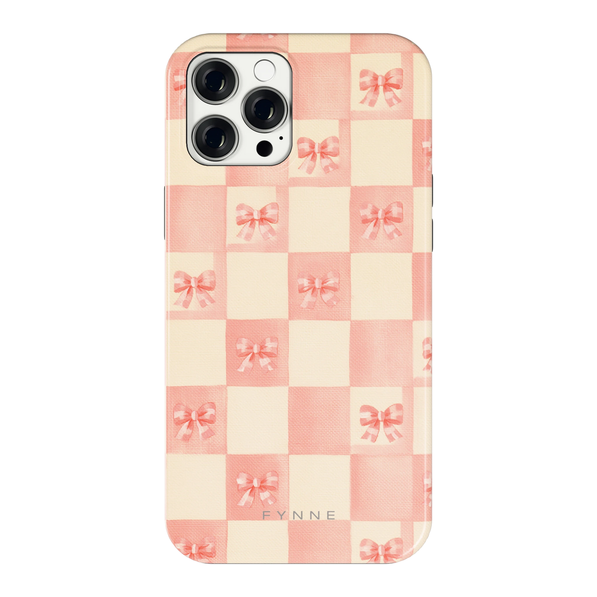 Roze strikjesgeruit hoesje voor iPhone 12 Pro Max, achterkant