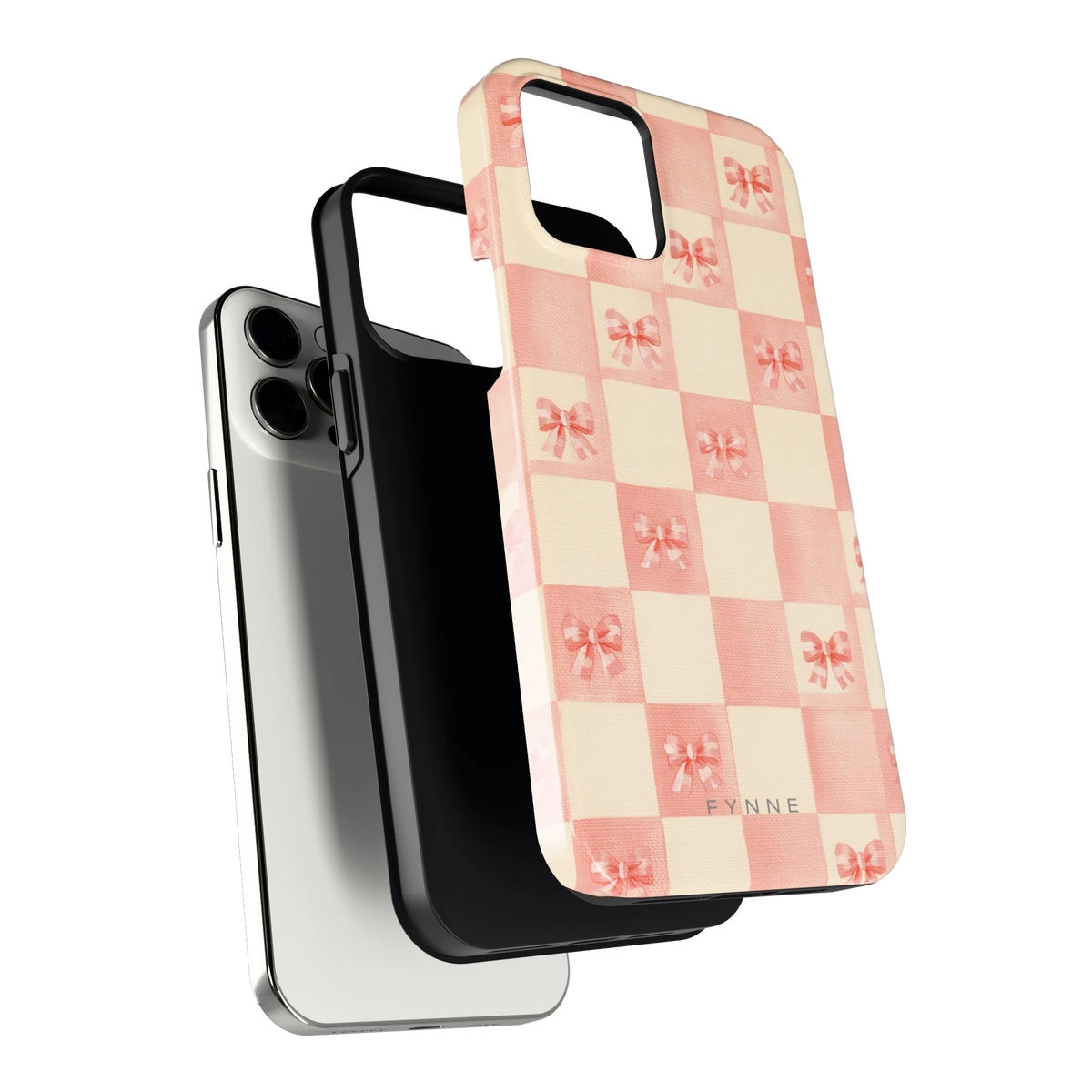 Roze strikjesgeruit hoesje voor iPhone 12 Pro Max, los van de telefoon