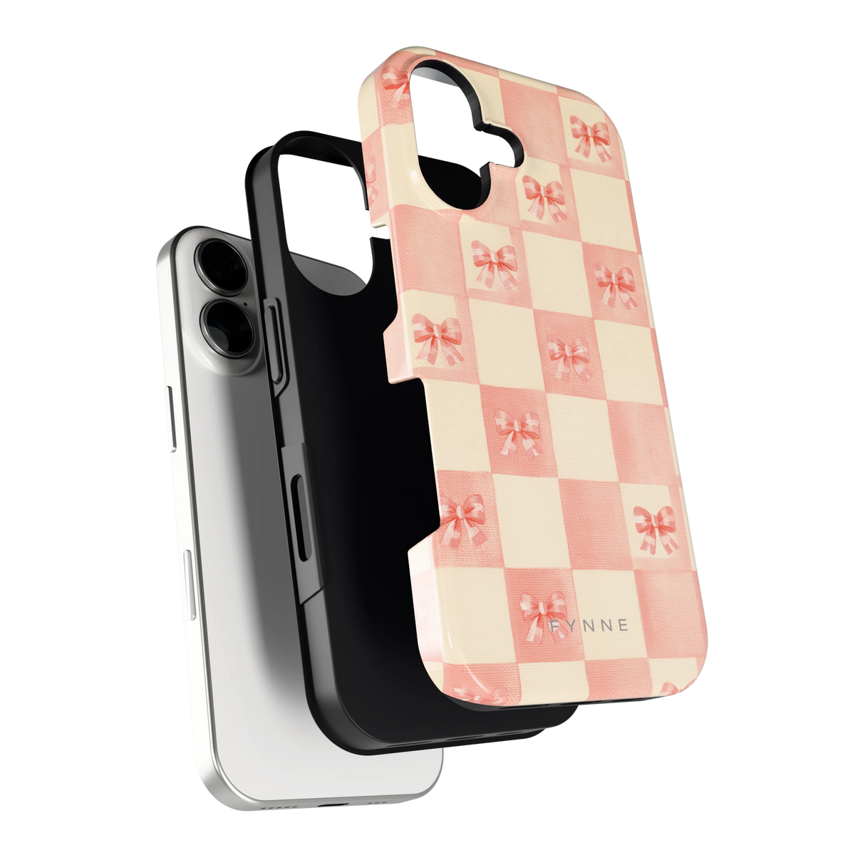 Roze strikjesgeruit hoesje voor iPhone 17, los van de telefoon