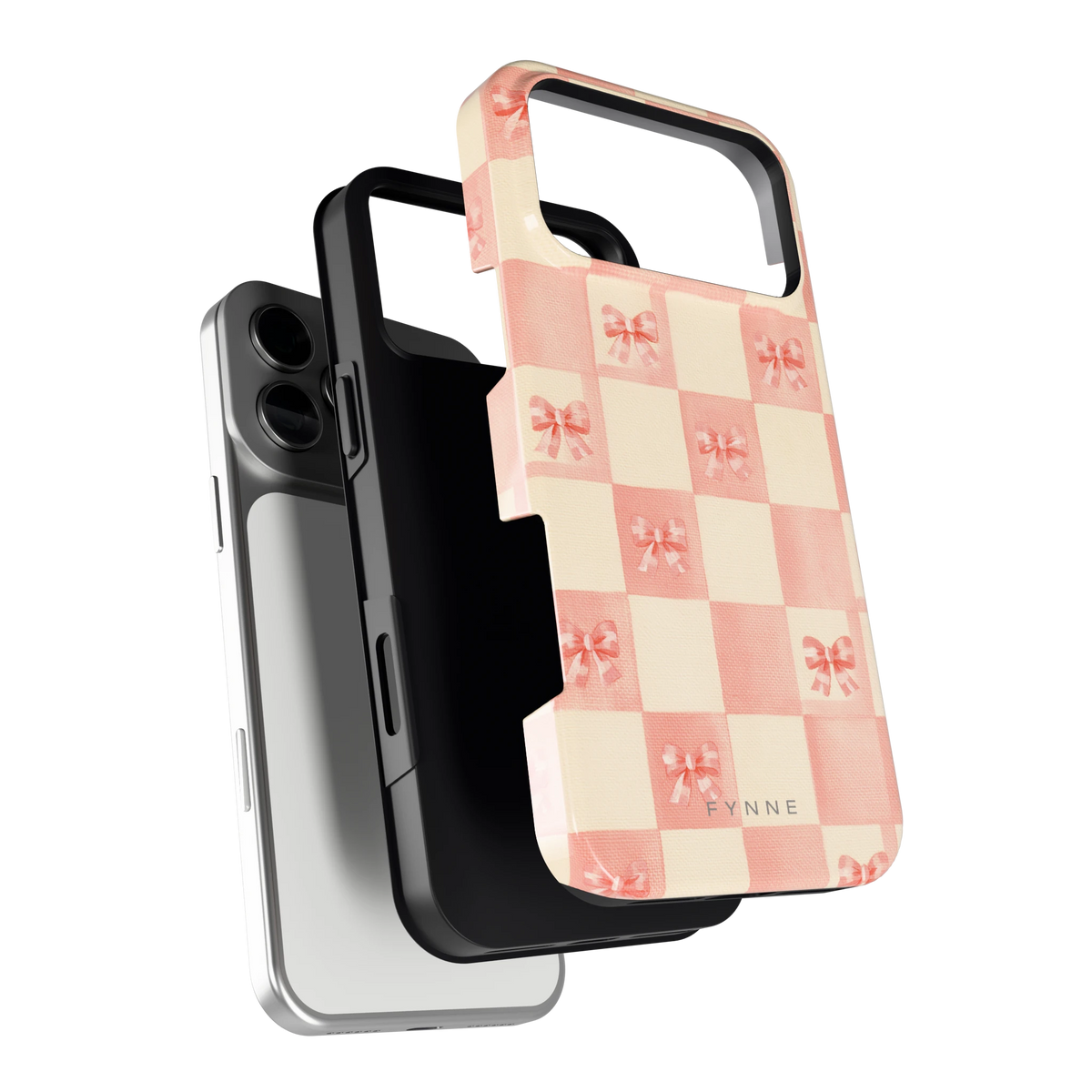 Roze strikjesgeruit hoesje voor iPhone 17 Pro Max, los van de telefoon