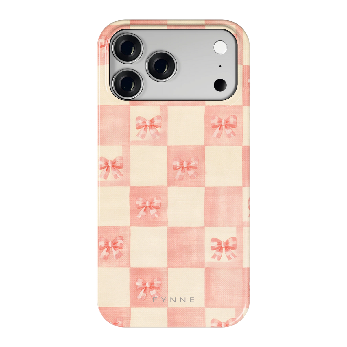 Roze strikjesgeruit hoesje voor iPhone 18 Pro Max, achterkant