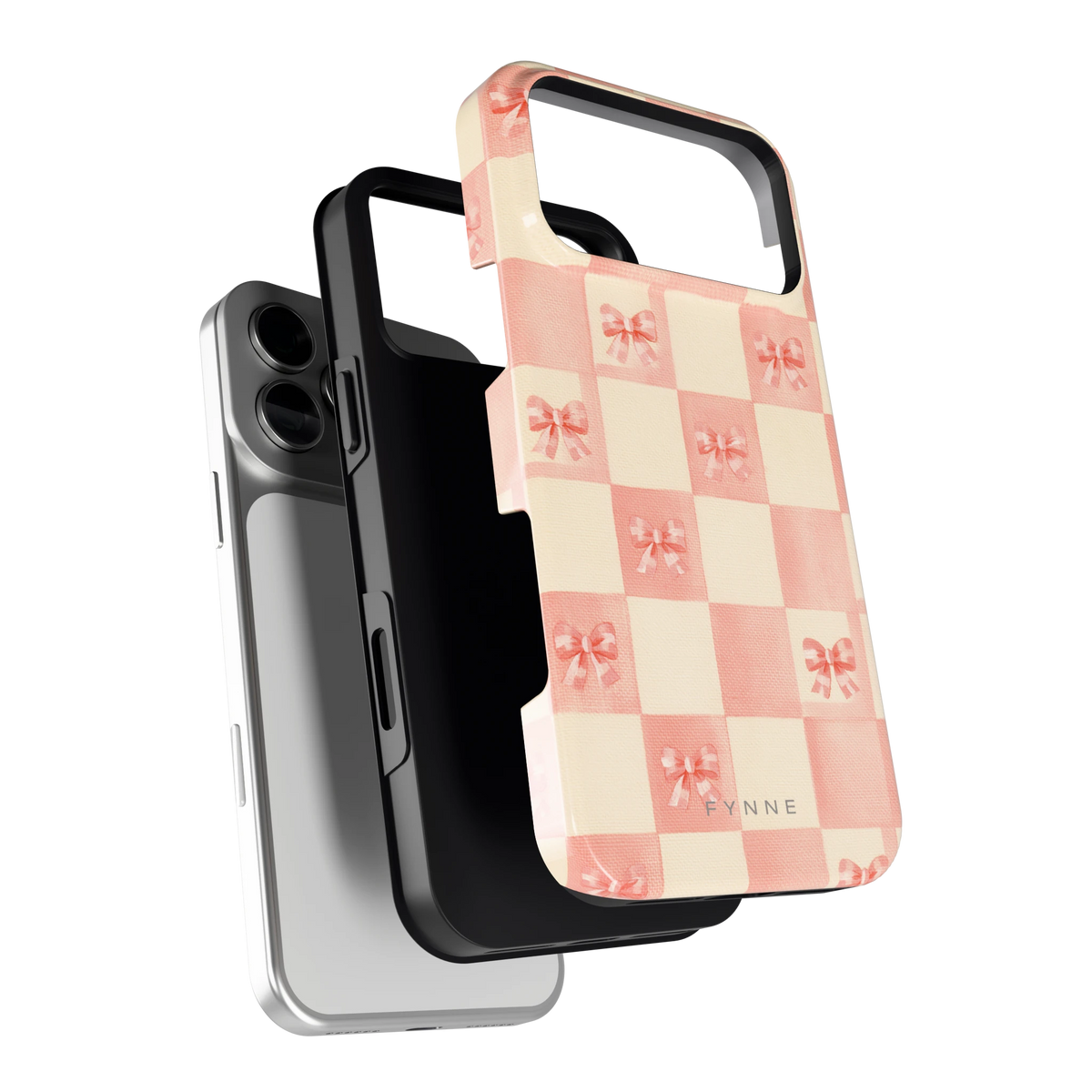 Roze strikjesgeruit hoesje voor iPhone 18 Pro Max, los van de telefoon