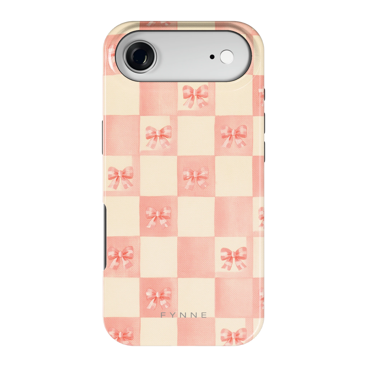 Roze strikjesgeruit hoesje voor iPhone Air, achterkant