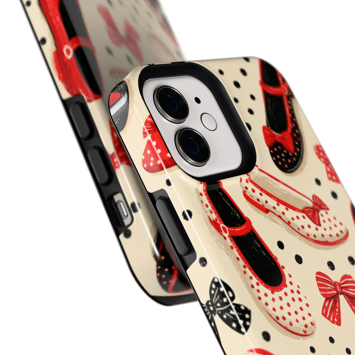 Stippen Ballerina's hoesje voor iPhone 12, close-up