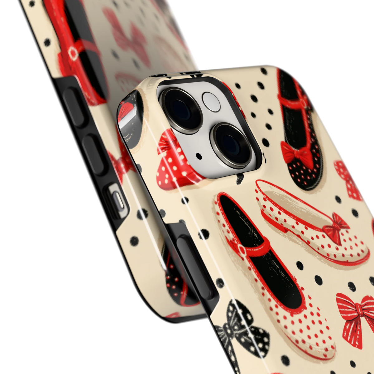 Stippen Ballerina's hoesje voor iPhone 14, close-up