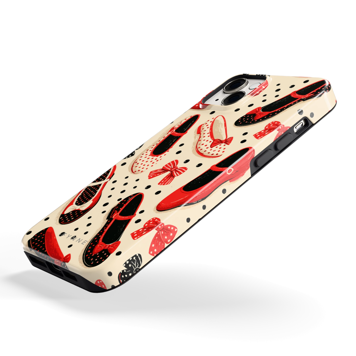 Stippen Ballerina's hoesje voor iPhone 14 Plus, schuin