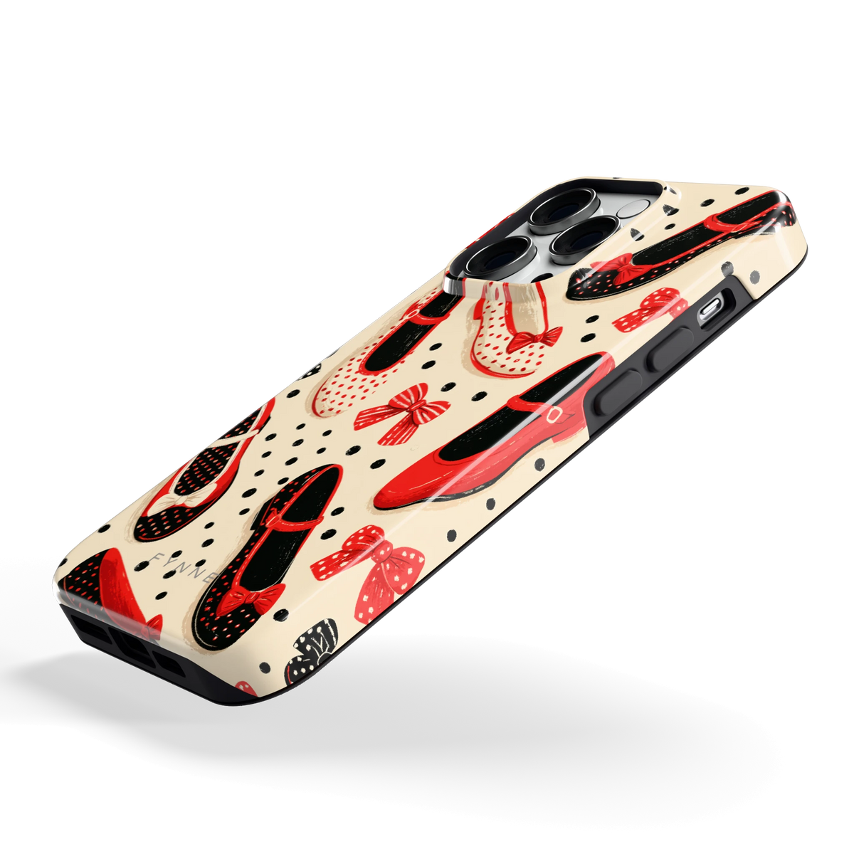 Stippen Ballerina's hoesje voor iPhone 14 Pro, schuin