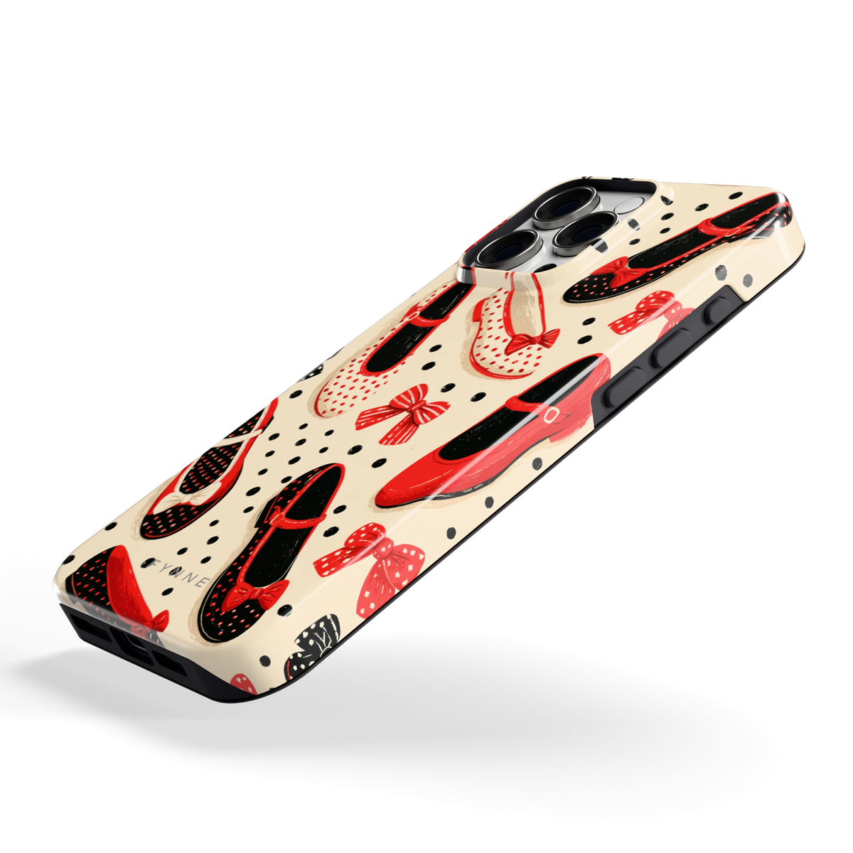 Stippen Ballerina's hoesje voor iPhone 16 Pro Max, schuin