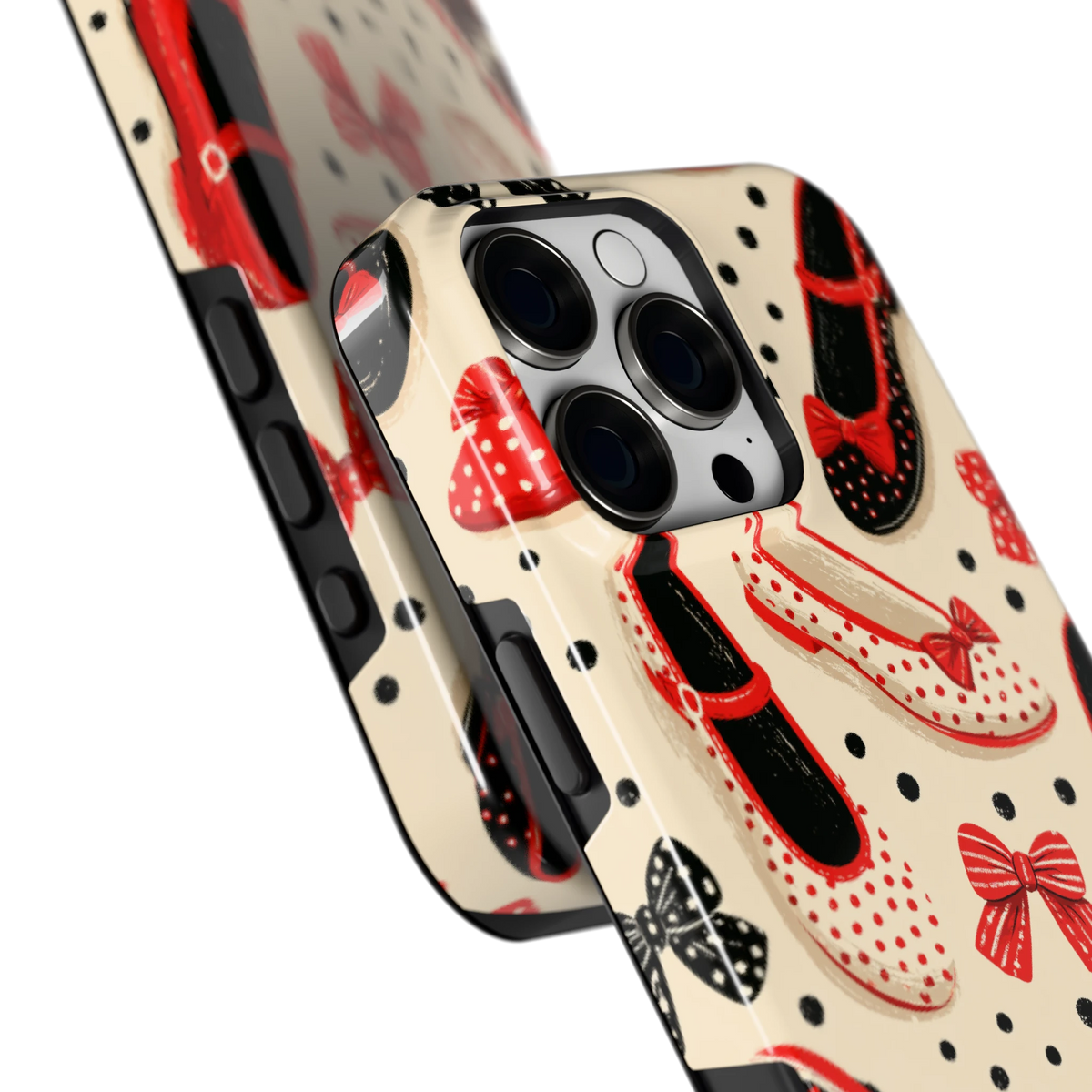 Stippen Ballerina's hoesje voor iPhone 16 Pro Max, close-up